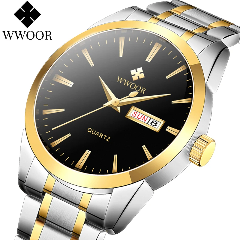 

WWOOR Top Brand Luxury Man's Watches Waterproof Date Week Watch For Men Stainless Steel Quartz Male Watch Male Reloj Hombre Gift