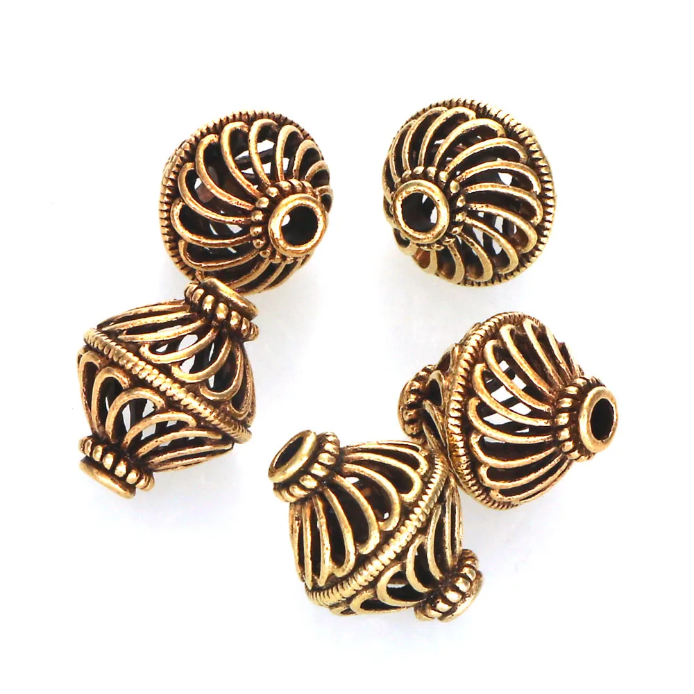 10 Pcs Vintage Filigree Antique Silver/Gold Hollow Metal Cast Unique Design Beads For DIY Bracelet Jewelry Making Accessories