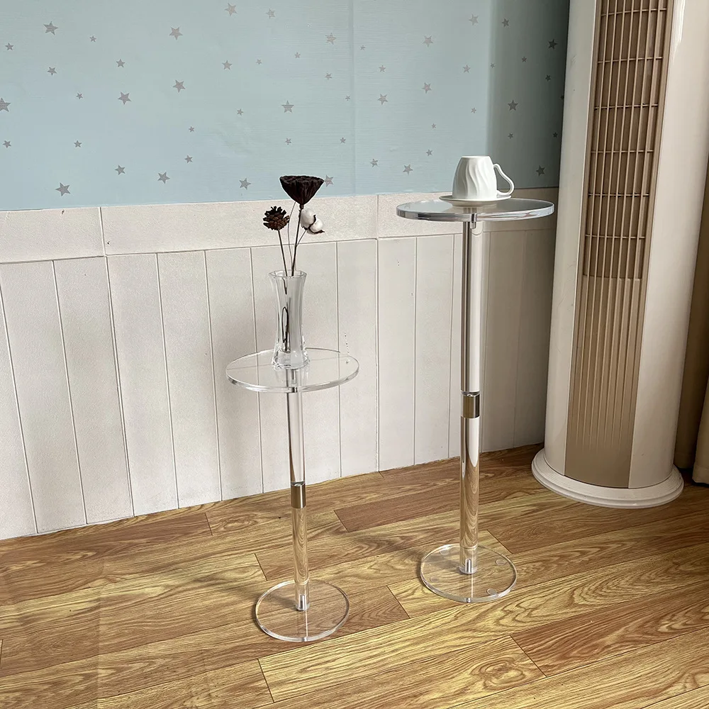 Transparent Tea Table Acrylic Side Small Round Simple Creative Corner Modern Table Space Saving Drink Table for Liveingroom