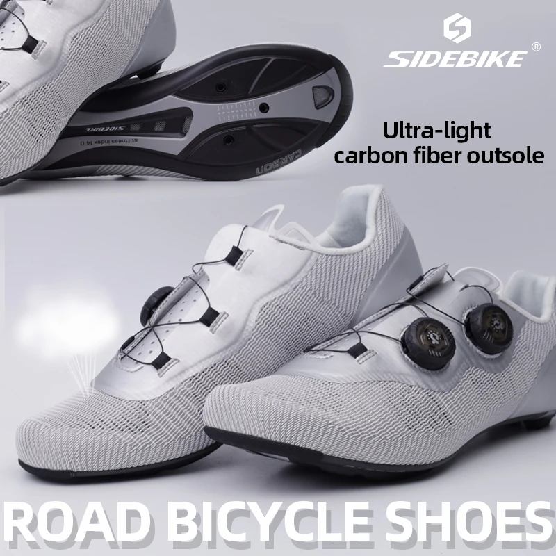 SIDEBIKE Breathable Road Bicycle Sneakers for Men Carbon Road Cycling Shoes Ultralight Speed Cycling Sneaker for Running Sports