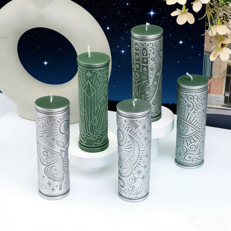 3D Esoteric Cylinder Silicone Candle Molds Relief Mystic Moth Snake All-Seeing Eye Pillar Resin Crafts Mold Handmade Decor Gifts view 2