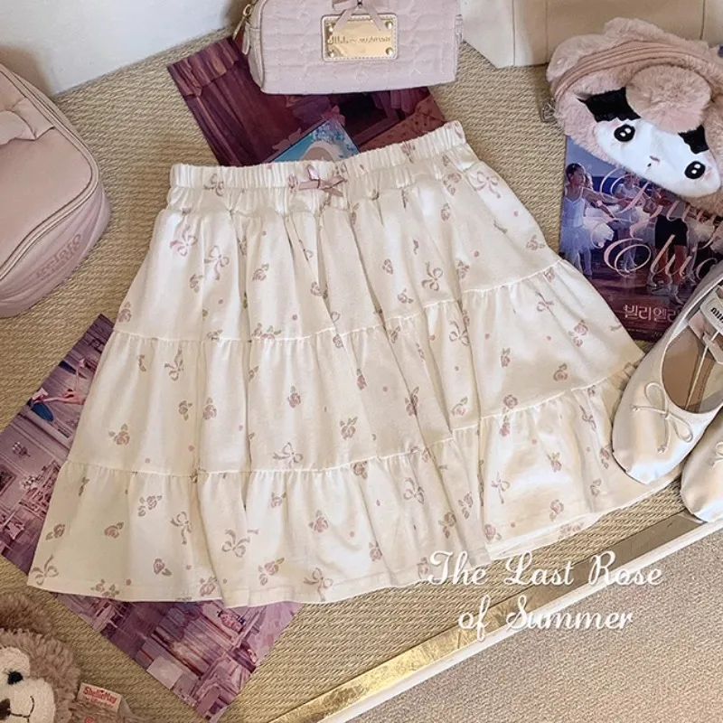 

Cute Skirts Women Summer Cotton Floral Pattern Mini Skirt for Sweet Girls Kawaii Clothes