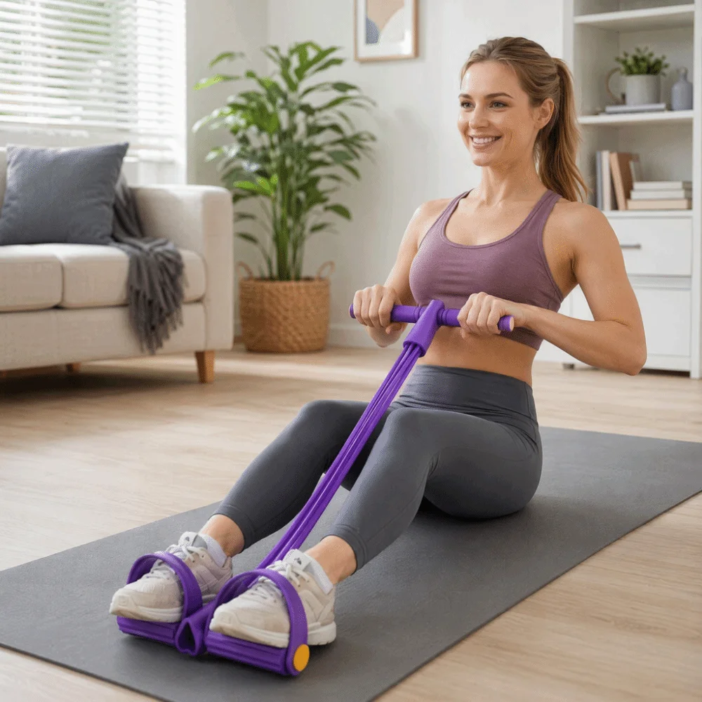 2PCS 4 Tube Pedal Resistance Band T Handle Dual Foot Pedals Resistance Band Trainer 6 Tube ABS Sit up Trainer Core Training