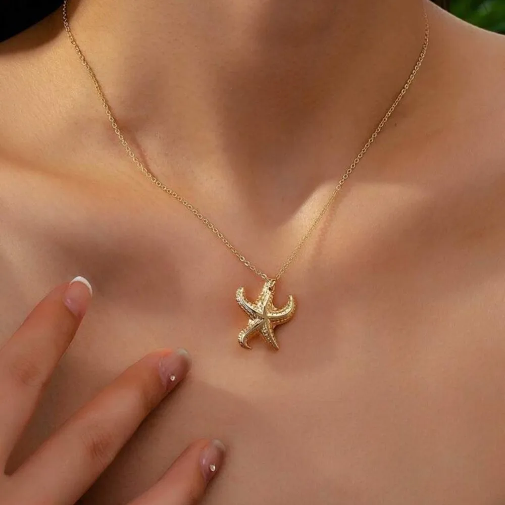 Bohemian Gold Starfish Pendant Necklace For Women Trendy Summer Beach Choker Chains Neck Jewelry Accessories Travel Party Gift