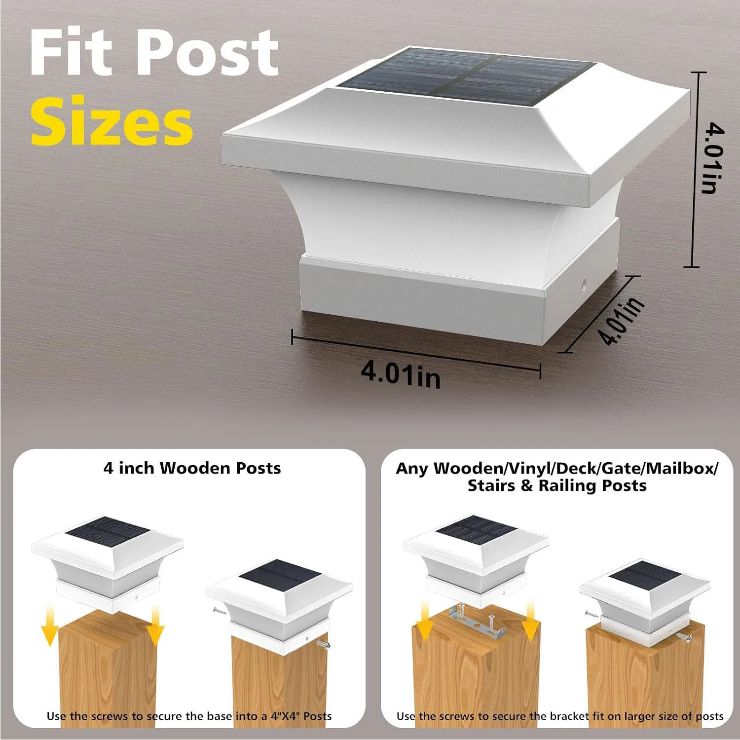 T-SUN 4X4 Solar Post Cap Lights Outdoor Fence Deck Cap Lamp for Landscape Garden IP65 Waterproof Gate Cottage Solar Column Lamp