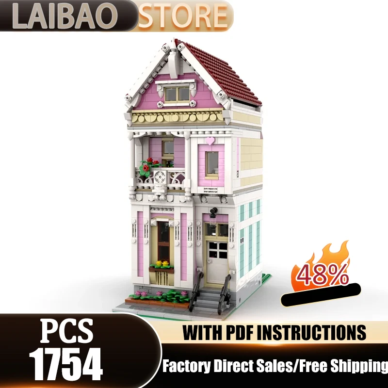 Klocki konstrukcyjne Moc - Modułowy domek "Painted Lady" ​ ​ ​ ​ ​ ​ ​ Klocki Techniczne DIY Zestawy do Składania Zabawki Konstrukcyjne Prezenty Świąteczne