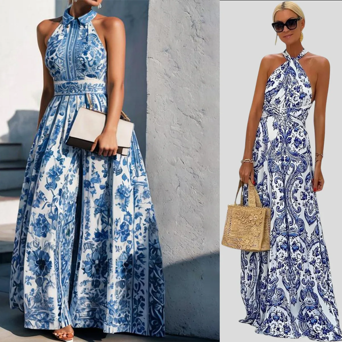 

2025 Summer New Printed Long Skirt Women's Elegance Europe and The United States