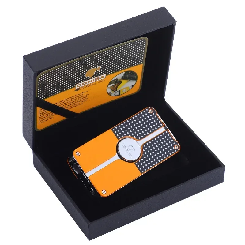 COHIBA Cigar Metal Windproof Lighter 3 Jet Blue Flame Gas Torch Butane Lighter Cutter Sharp Cigar Accessories With And Gift Box