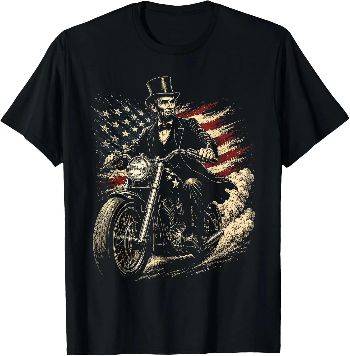 President Abraham Abe Lincoln Riding A Motorcycle Design T-Shirt 100% Cotton Trendy Y2K Short-Sleeve Tee-Soft, Quick-Drying,