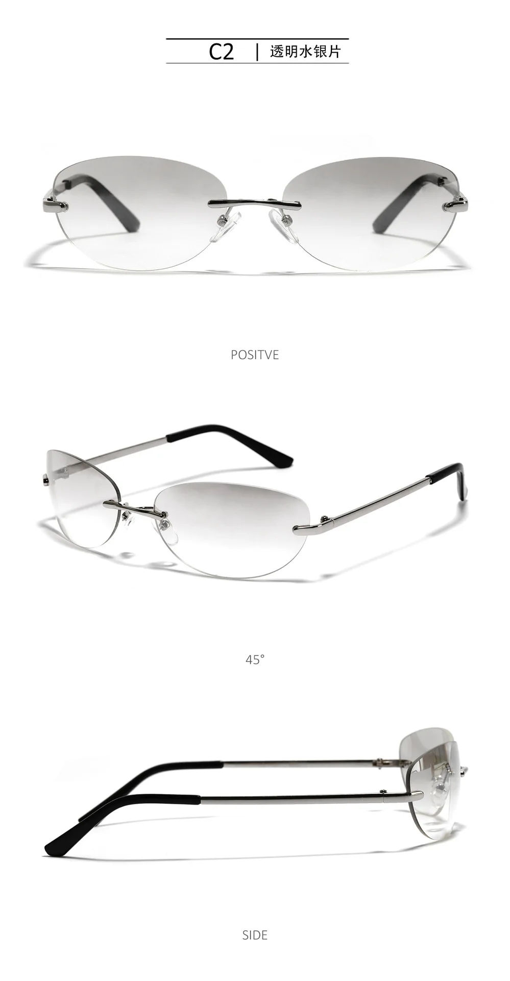 Rahmenlose Y2K-Sonnenbrille für Damen, Neue Mode, Kleine Katzenaugen-Sonnenbrille aus Legierung, Vintage-Fahrerbrille, UV400-Schutz – Detail 5