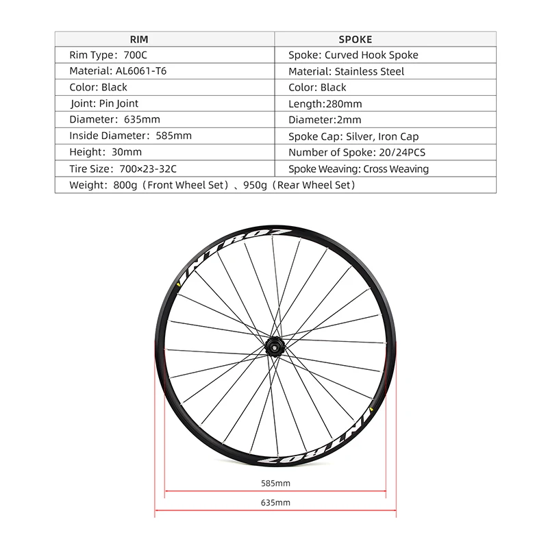 

POLSO 700C Fixed Gear Bike Wheelset 20/24H Aluminum Alloy Caliper Brake Single Speed Black Fixie Bicycle Wheel Set
