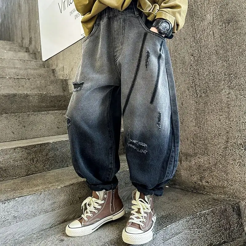 

Spring and Autumn Boys' Jeans 2025 New Children's Clothing Medium and Large Children's Loose Pants