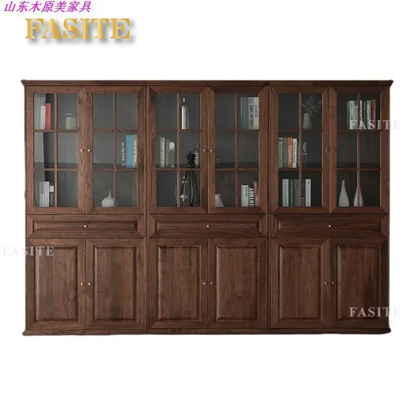 For North American Black Walnut New Chinese Modern Style Study Floor Combination Bookshelf All Solid Wood Bookcase