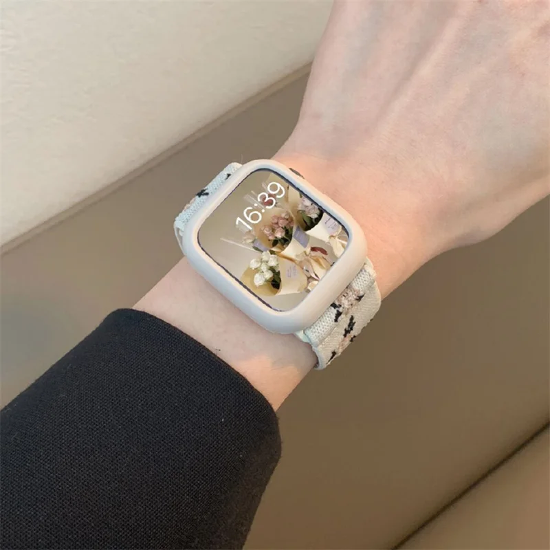 เย็บปักถักร้อยไนลอน + สําหรับ Apple Watch Band 45 44 มม.40 มม.49 มม.41 มม.42 38 มม.Correa สร้อยข้อมือสําหรับ iWatch Series 7 8 6 SE Ultra