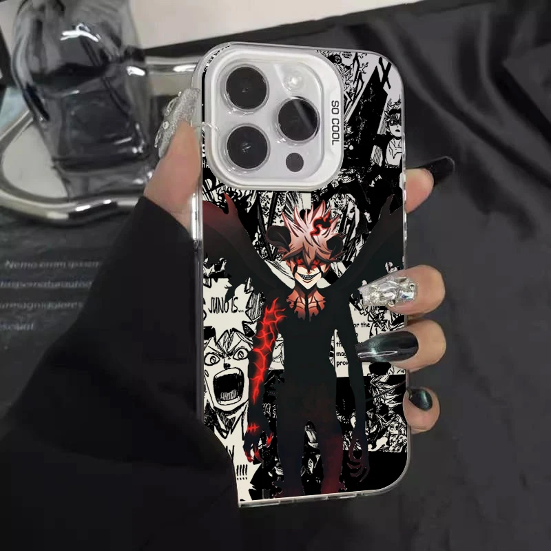 Black Clover Anime Cool dla Apple iPhone 15 14 13 12 11 XS XR X Pro Max Plus Kolorowe srebrne etui na telefon z tyłu