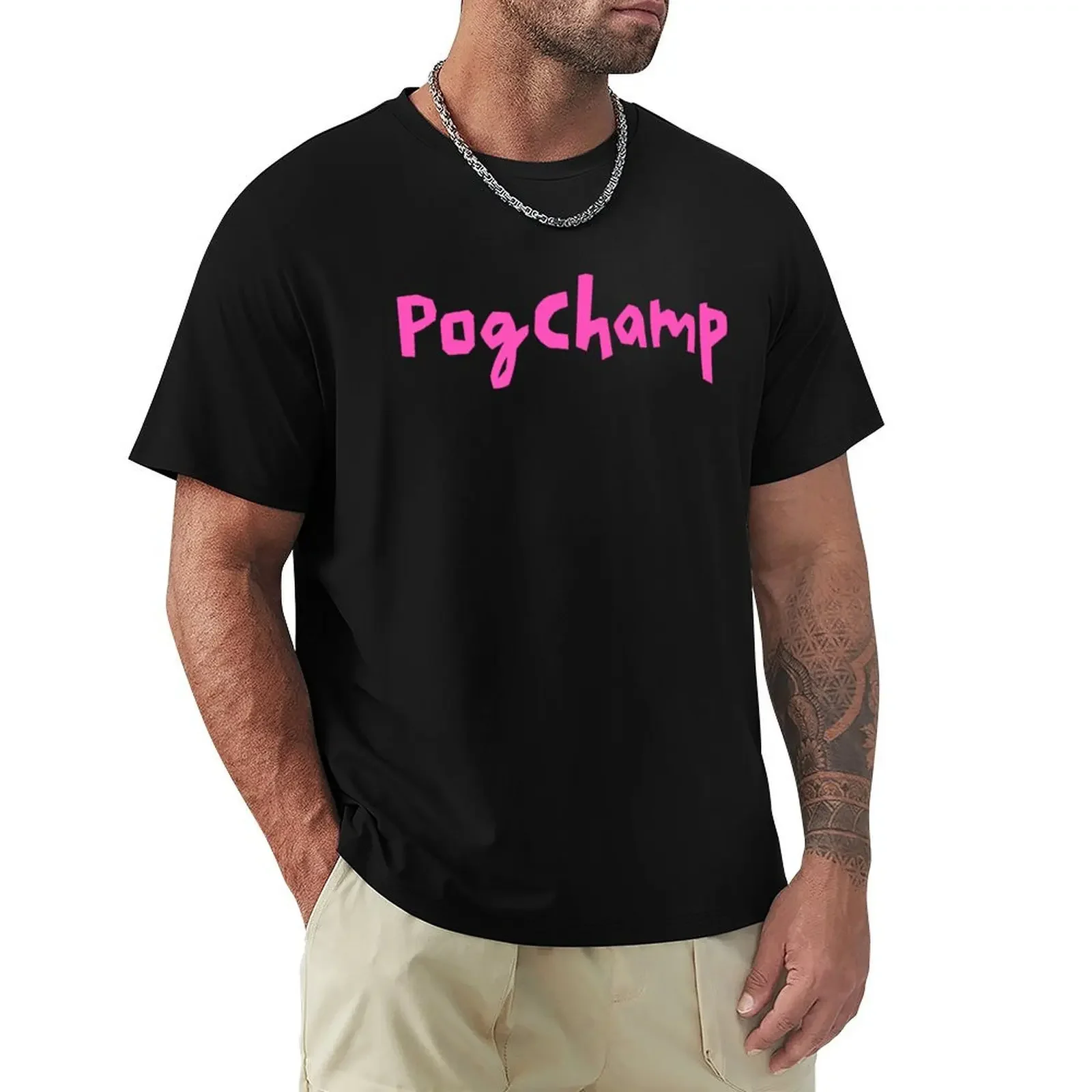 PogChamp Black T-Shirt man clothes quick-drying essential t shirt mens designer t shirt