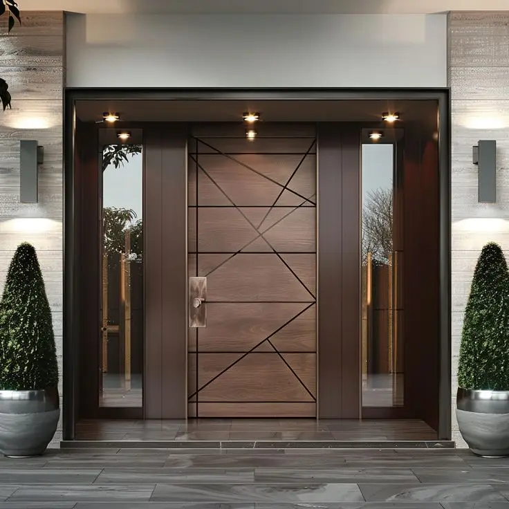Luxury Modern Style Aluminum Frame Exterior Door Hurricane Proof Security Entrance Door Waterproof Customized Color and Size