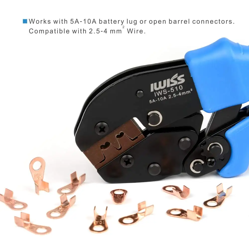 IWISS IWS-510 Battery Lugs and Open Barrel Connectors Crimping Tools works with Wire AWG 14-11 Hand Crimper Plier