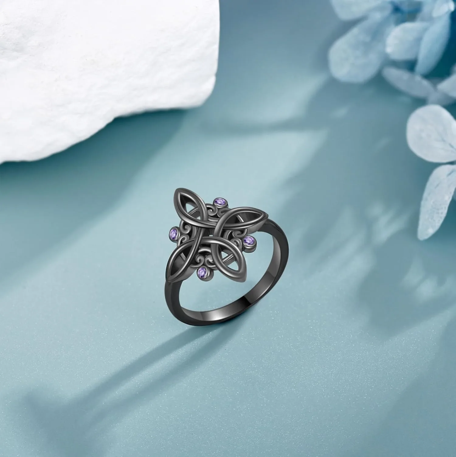 Nudo De Bruja Original schwarze Hexenknotenringe aus 925er Silber mit mystischem lila Zirkonring, Hexenschmuck, Geschenke für Frauen – Detail 2