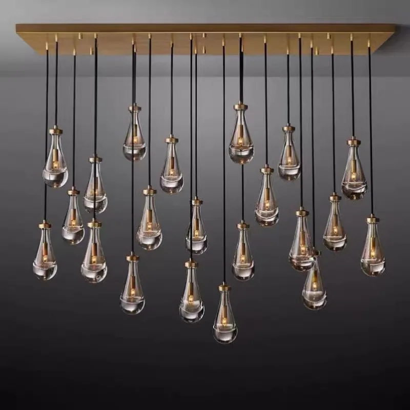 American export all-copper crystal glass classical simple light luxury water drop chandelier, restaurant bar counter