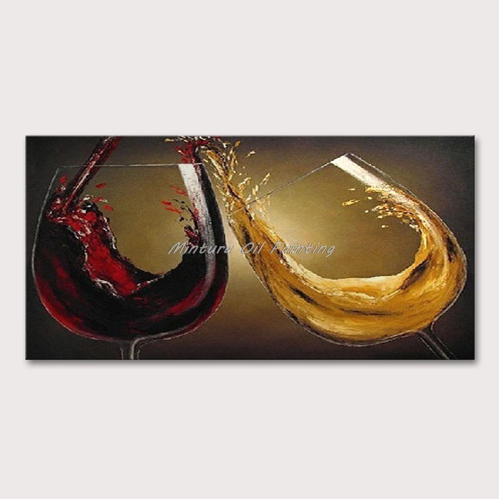 

Mintura,Wall Picture for Living Room Handpainted Oil Paintings on Canvas,The Clash of Wine Glasses Home Decor Wall Art No Framed