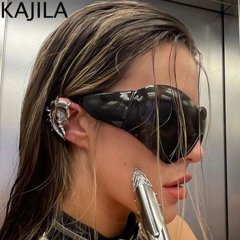 Oversized Y2K Punk Rimless Sunglasses Women Men Big Frame Steampunk Butterfly Shield Sun Glasses for Lady 2000's Goggle Eyewear