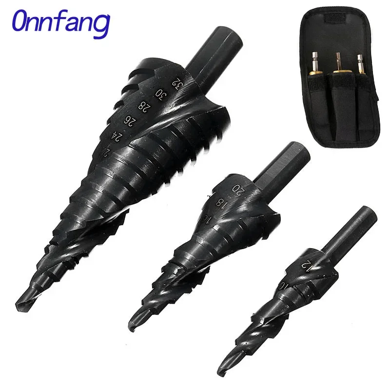 3Pcs HSS Cobalt Step Stepped Drill Bit Set 4-32MM Triangle Shank Hole Nitrogen High Speed Steel Spiral For Metal Steel