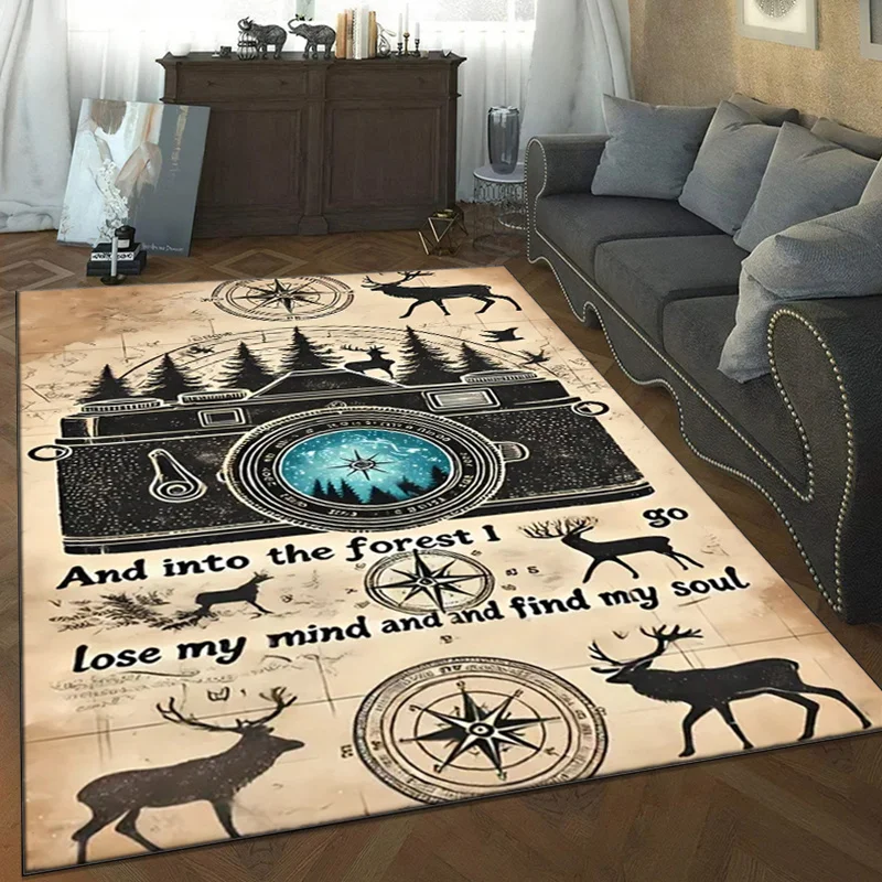 Forest Adventure Camera Deer Rug Inspirational Quote, Nature Lover Gift Rustic Home Decor Anti slip carpet can be machine washed - view 2