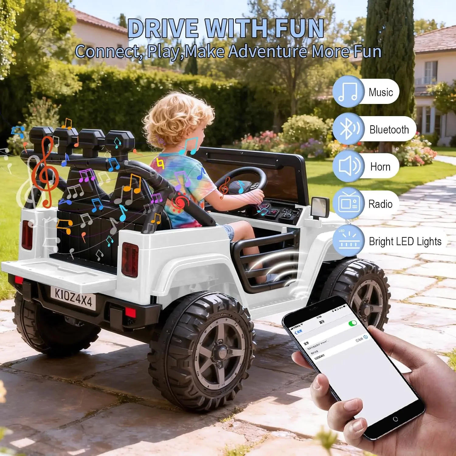 لعبة ركوب بمقعدين على سيارة للأطفال، شاحنة ركوب 24 فولت 4 × 4، مع تحكم للوالدين، 3 سرعات، سيارة كهربائية معلقة بأربعة عجلات للأطفال