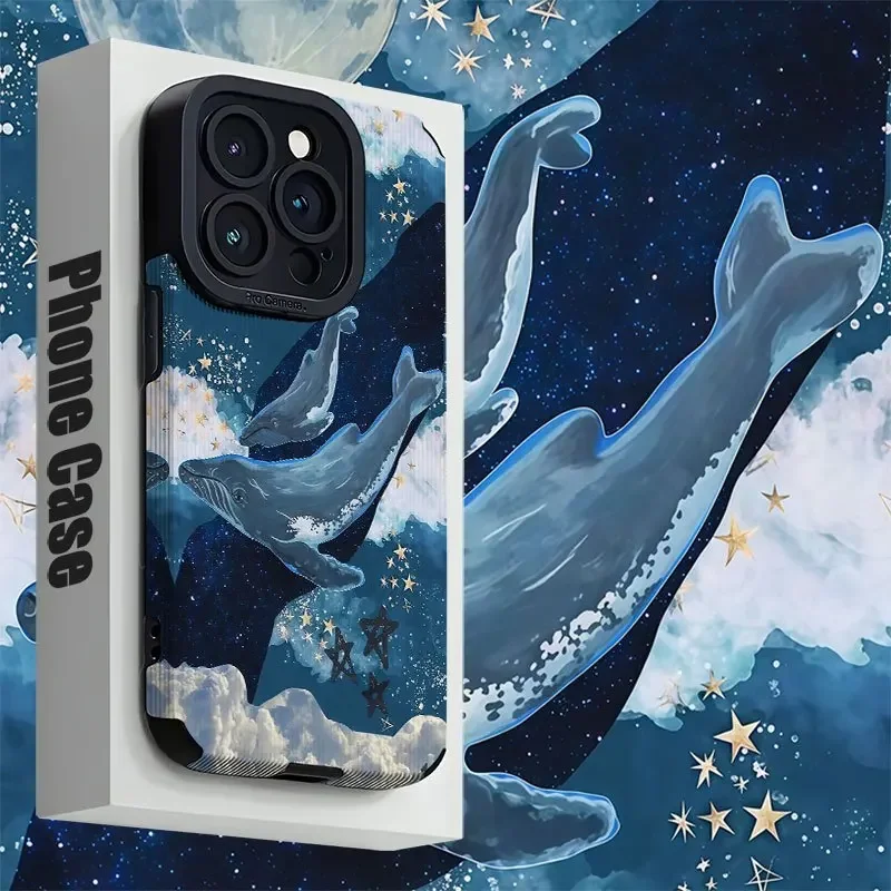 For Samsung S25 Dreamy Whale Starry Sky Celestial Art Matte Shockproof Design For Galaxy S25/S24/S23/S22/S21 and A Series Models