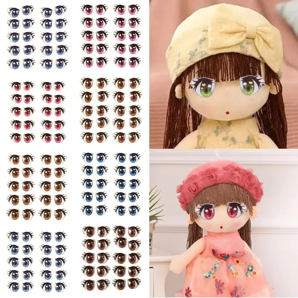 Autocollants de dessin animé de cils longs mignons, figurine d\'anime, pâte d\'orgue de visage, décalcomanies irrigation, accessoires de bricolage, 10