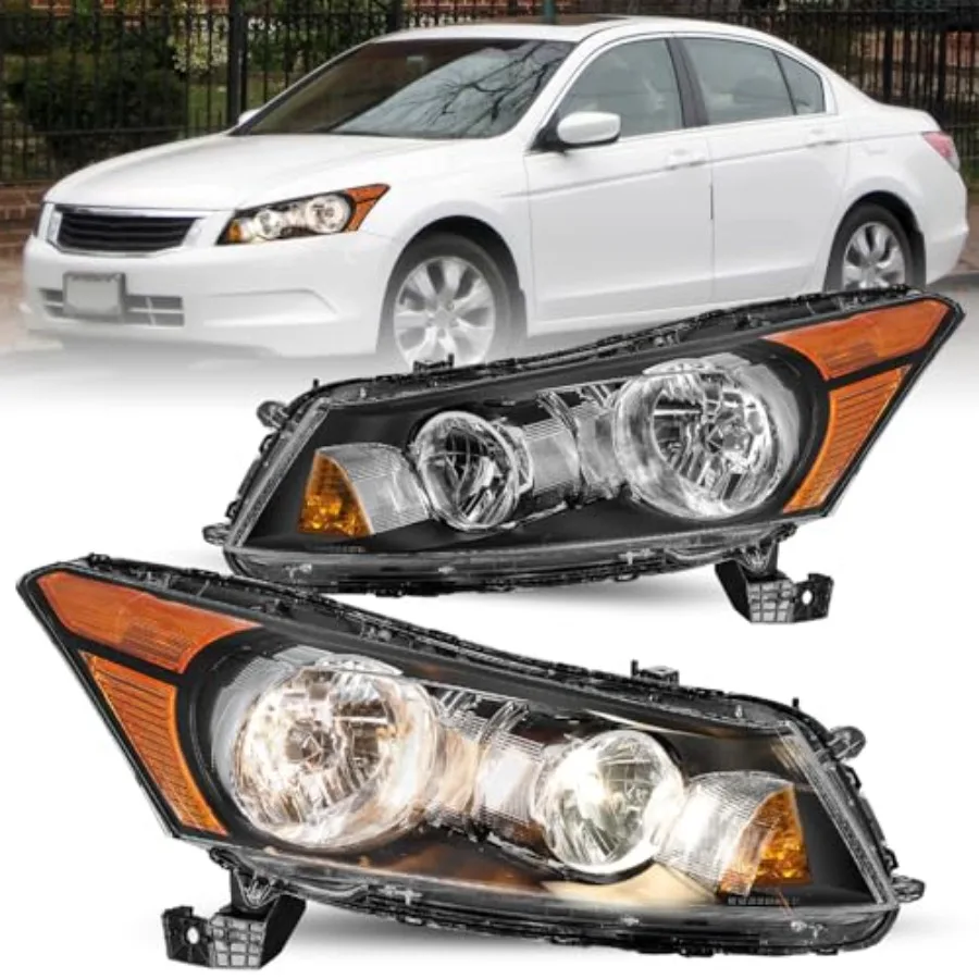 

Headlight Assembly Pair Compatible with 2008-2012 Honda Accord Sedan 4-Door LX LX-P HFP EX EX-L Factory Style Headlamp Replacem