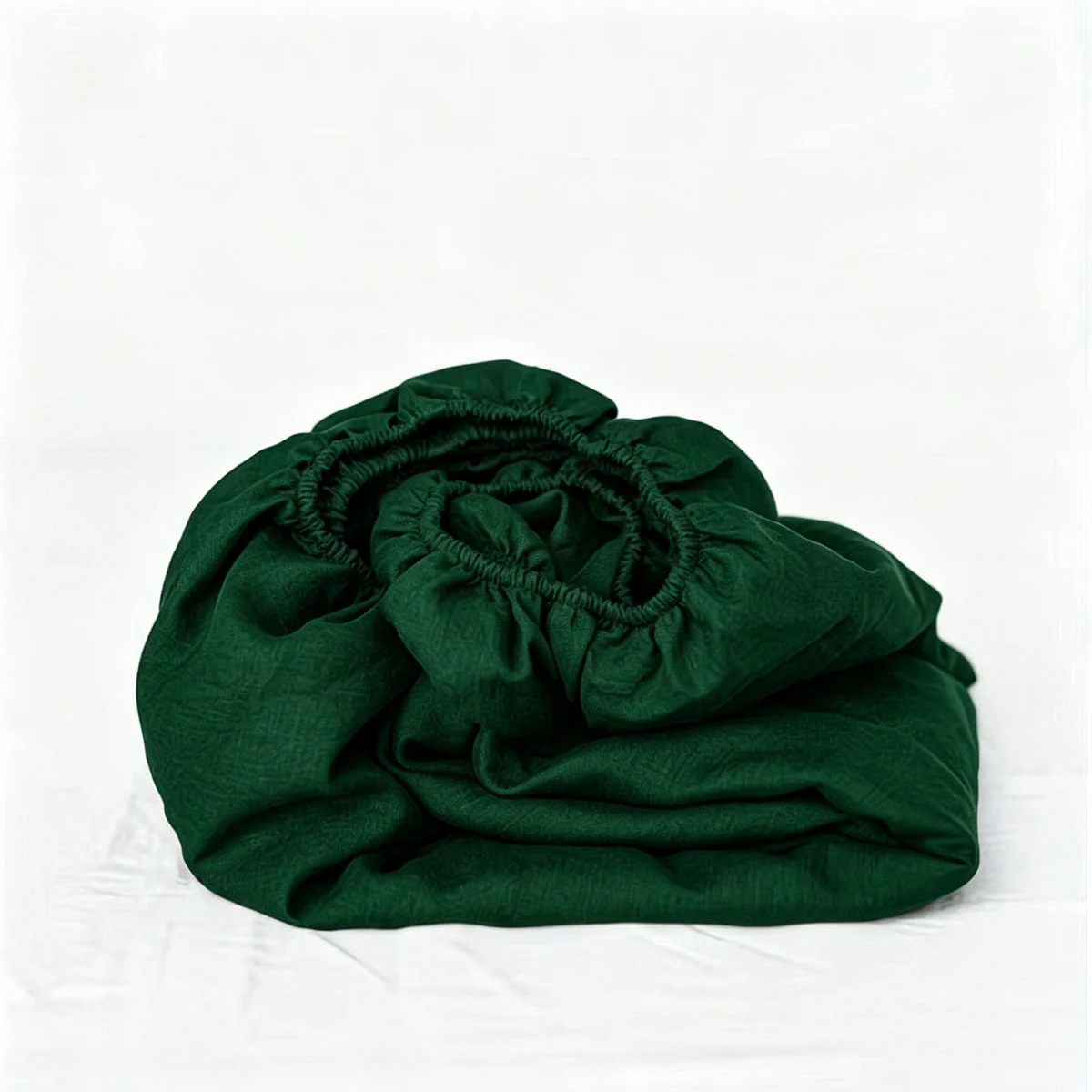 Clearance 100% Linen 1 Piece 150x200x40 Forest Green Fitted Sheet with Elastic Band Soft and Breathable Mattress Cover