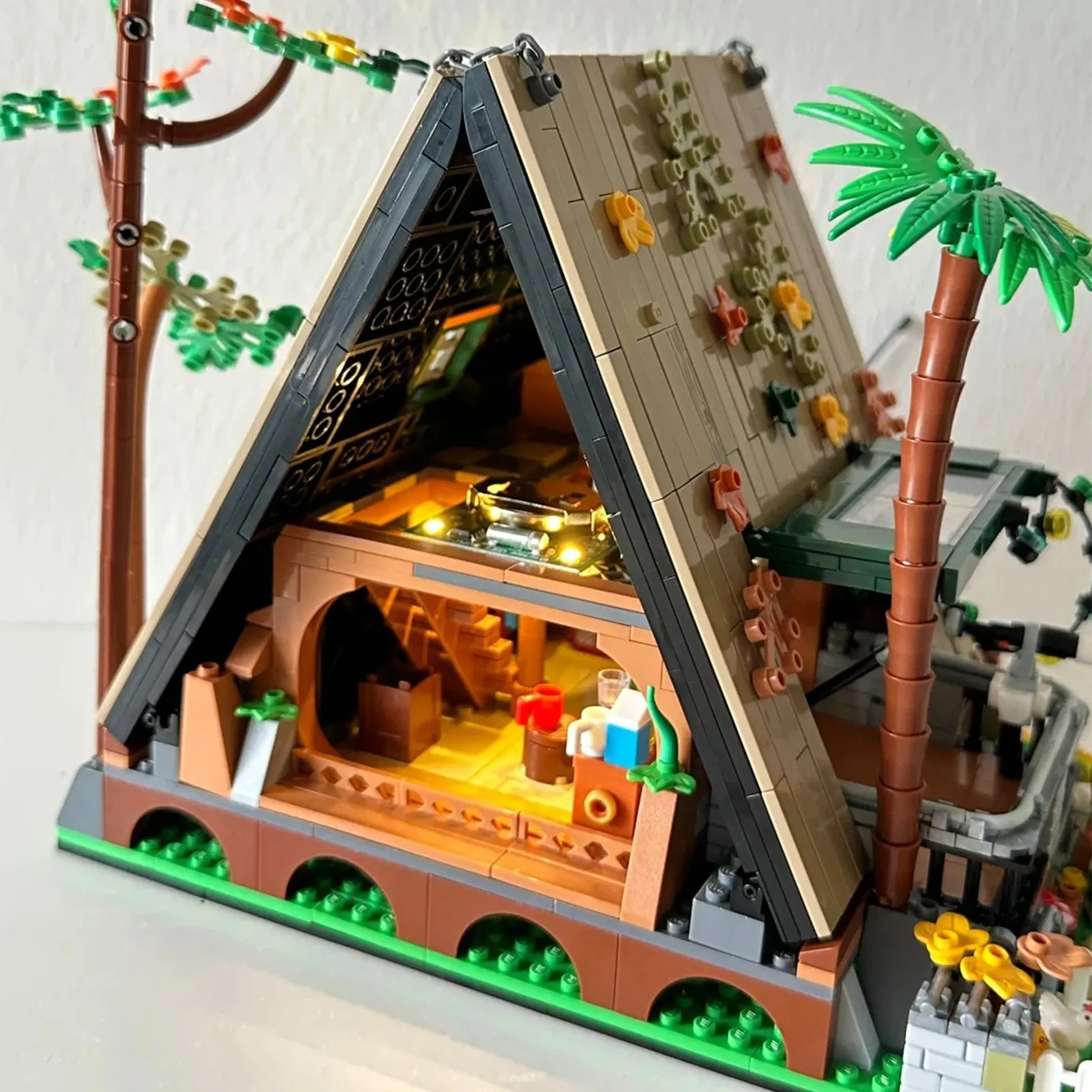 1486 قطعة من مكعبات بناء بيت الغابات مع ضوء LED مجموعة عرض كابينة شجرة مجموعة طوب قابلة للبناء لمحبي الطبيعة والكبار والأطفال #6