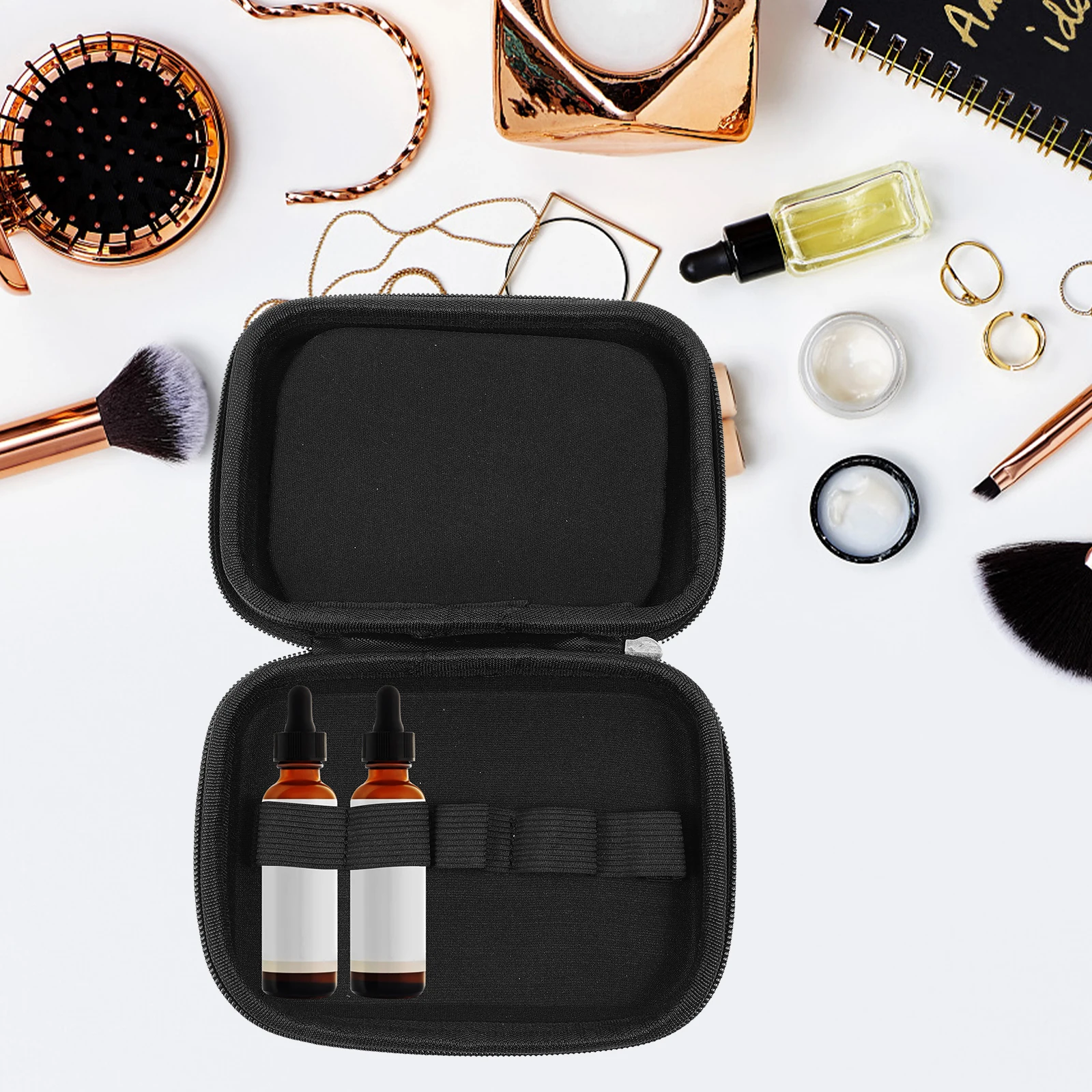 

10 Essential Oil Bottle Storage Bag Hard Shell Shockproof Travel Toiletry Case Waterproof Black for Brushes Makeup
