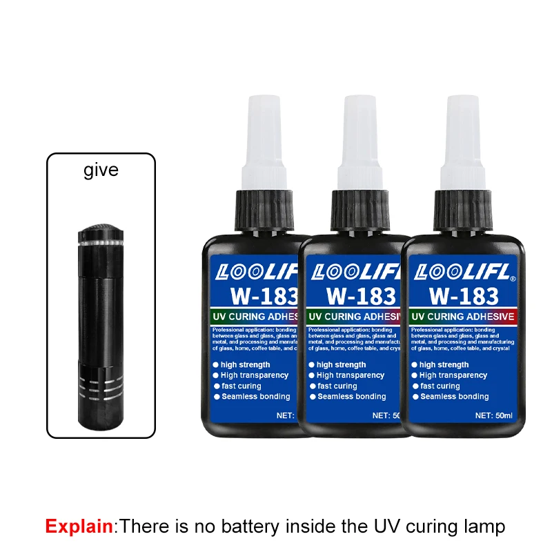 Zeer transparante UV-lijm, waterdicht, UV-verbeterde uitharding, gebruikt voor handwerkproductie, doe-het-zelf-modellen. (met ultraviolette lamp)