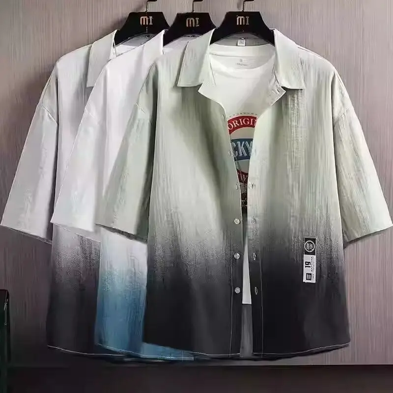 

Men's Short Sleeve Shirt Summer Thin Ice Silk Loose Casual Style Polyester Fiber Standard Fit Four Seasons Universal Jacket