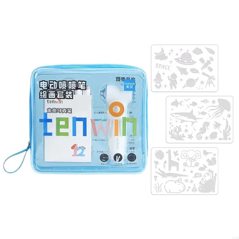 

Y8AD Children Electric Painting Set Includes 12 Color Markers And 3 Drawing Templates For Kid Painting Art Craft