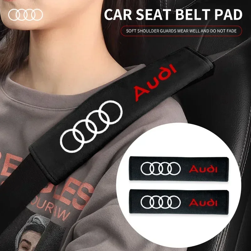 2ชิ้นเข็มขัดนิรภัยรถยนต์หนังนิ่มแผ่นรองไหล่แผ่นคลุมเบาะรถยนต์สำหรับรถ Audi A4 B6 b8 b7 B9 B5 A6 A3 A8 Q3 Q5 Q7 TT TTS
