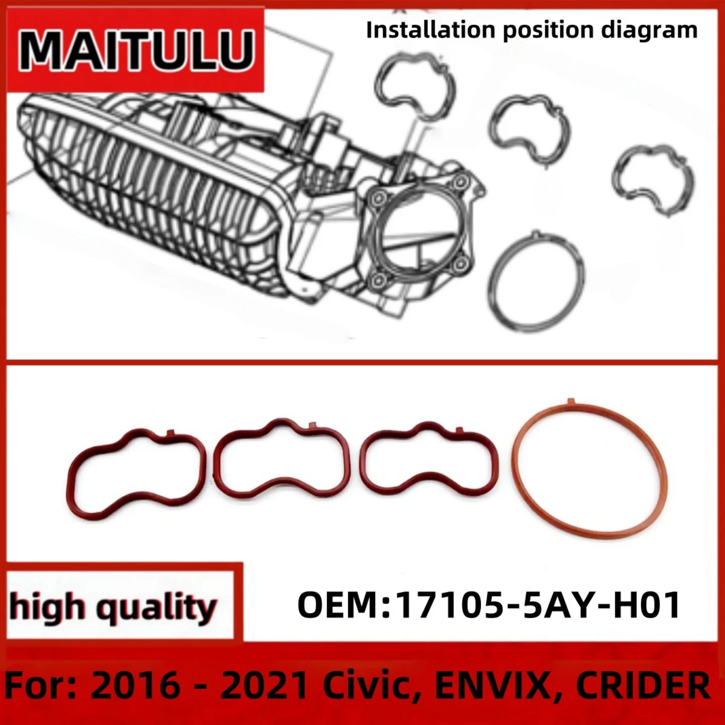 

Резиновая прокладка впускного коллектора двигателя17105-5AY-H01for2016-2021CIVIC FC1 ENVIX CRIDERB Комплект прокладок впускного коллектора m 171075AYH01