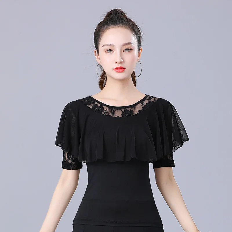 Dance Top Women Latin Sexy Lace Black Tango Jazz Waltz Ballroom Dancing Practice Performance Costume For women Latin Dance Top