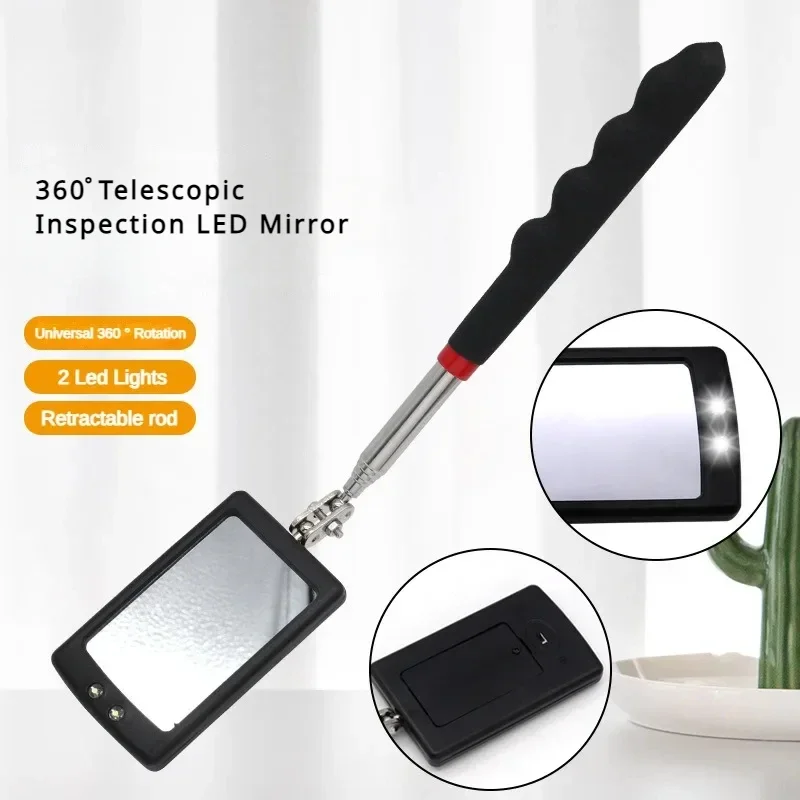 

360° Inspection Mirror LED Lights Telescoping Extendable Mechanic Tools Inspection Mirror Telescopic Handle Car Repairing Tools