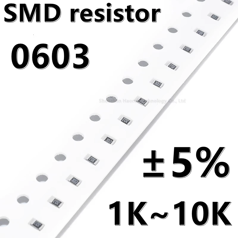 (100pcs) 0603 5% SMD resistor 1 1.2 1.3 1.5 1.6 1.8 2 2.2 2.4 2.7 3 3.3 3.6 3.9 K 4.3K 4.7K 5.1K 5.6K 6.2K 6.8K 7.5K 8.2K 9.1K