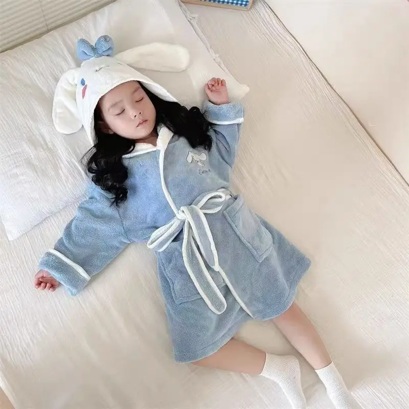 Girl Nightgown Bathrobe Hot Sanrio Kuromi Hello Kitty Cinnamoroll My Melody Kawaii Child Long Style Pajamas Cartoon Gift New