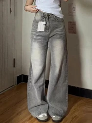 Jmprs-pantalones vaqueros de cintura alta para mujer, ropa de calle Harajuku, Vintage, Y2K, gris, informal, holgado, Hip Hop, americano, otoño