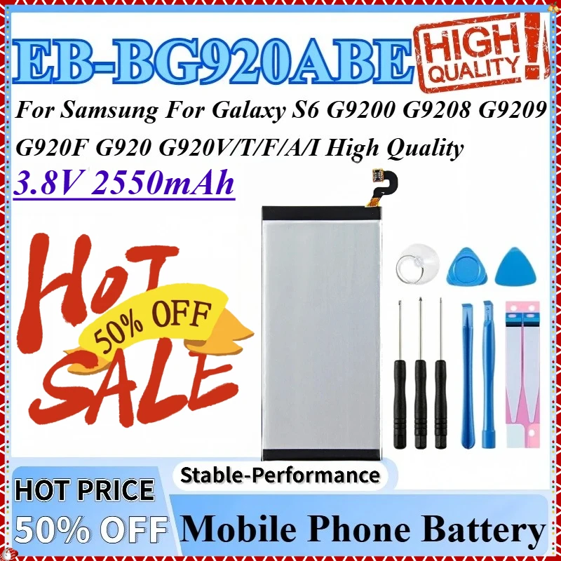 

3,8 В 2550 мАч EB-BG920ABE аккумулятор мобильного телефона для Samsung Galaxy S6 G9200 G9209 G920V/T/F/A/I G9208 G920 G920F + инструменты