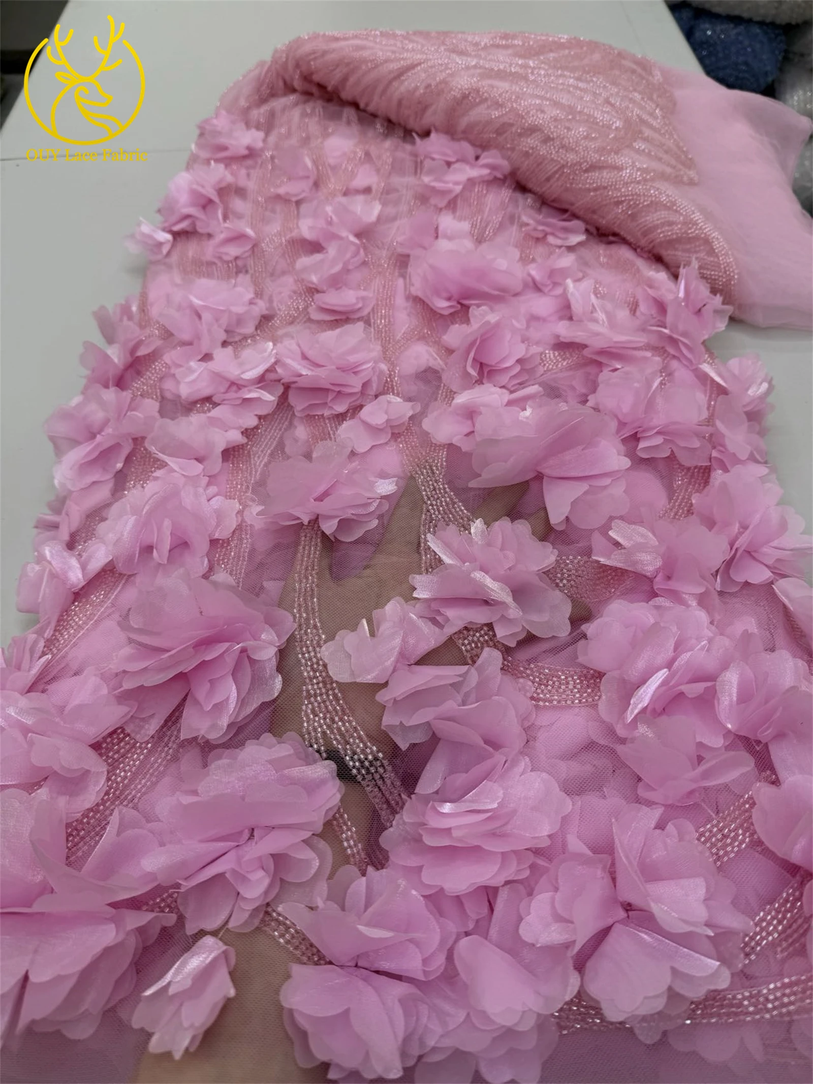 3D 花エレガントなビーズスパンコール刺繍フレンチブライダルチュールレースアフリカナイジェリア生地イブニングドレス結婚式 5 ヤード