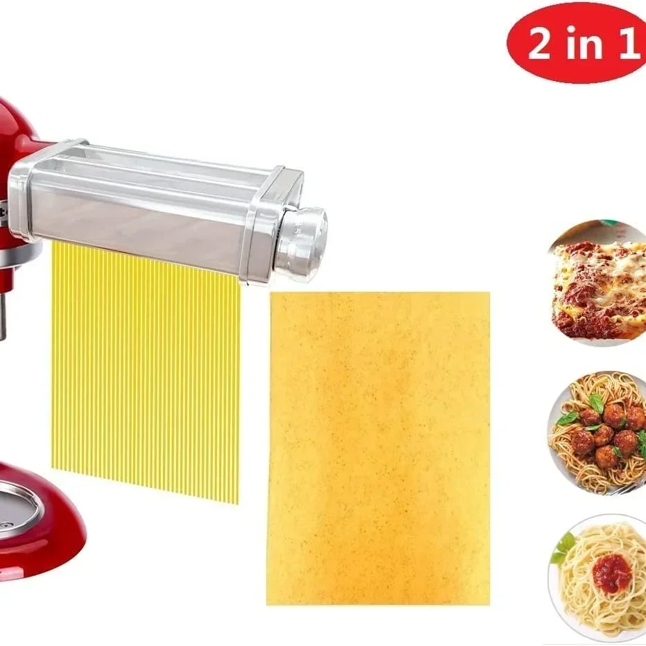 2024 new Stainless steel 2 in 1 Pasta Maker Attachment for all KitchenAid, Included Pasta Sheet Roller, Spaghetti Cutter