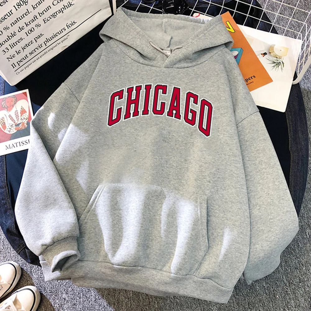 Men's American City Chicago Printed Sweatshirt Round Neck Long Sleeves Autumn Tracksuits Loose Classic Simple Oversized Trendy