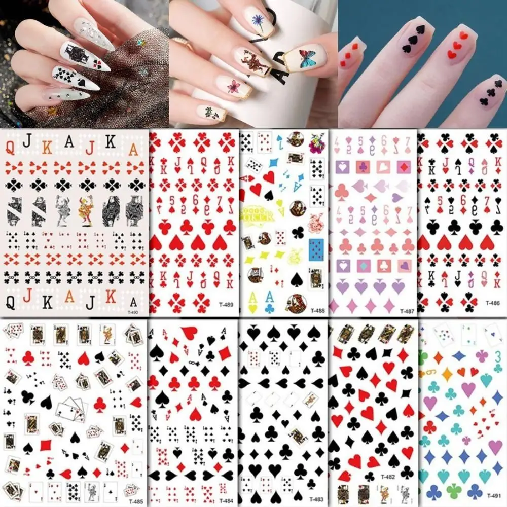 Red Hearts DIY Nail Slider Playing Card Nail Art Decorations 3D Nail Decals Nail Adhesive Stickers Poker Nail Art Stickers